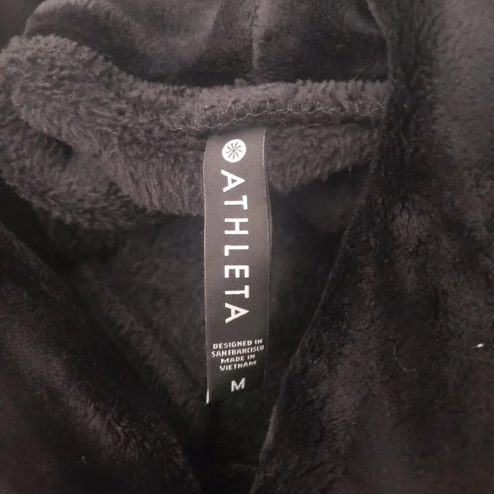 Athleta Double Cozy Karma Funnel Neck Velour Sweatshirt Sweater Black Medium - Picture 8 of 8